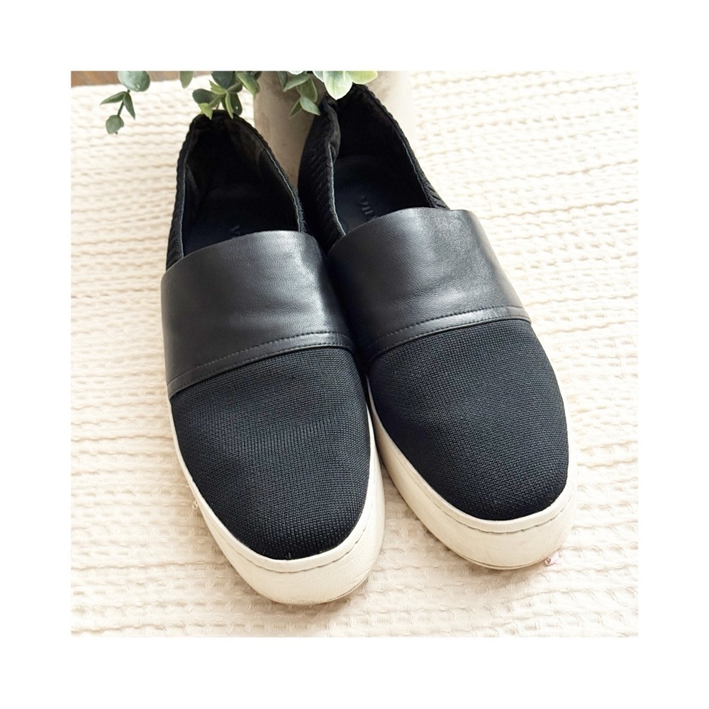 VINCE Black Ward Knit + Leather Slip On Sneakers 9